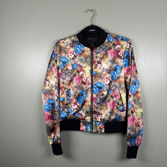 NEW YORK YOKI Silky Feel Full Zip Floral Bomber Style Jacket Women’s Medium - Picture 1 of 9